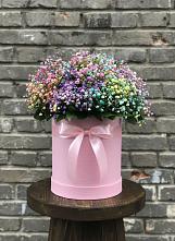 Цветочная композиция из Гипсофила и Розы в шляпной коробке в Верхотурье
