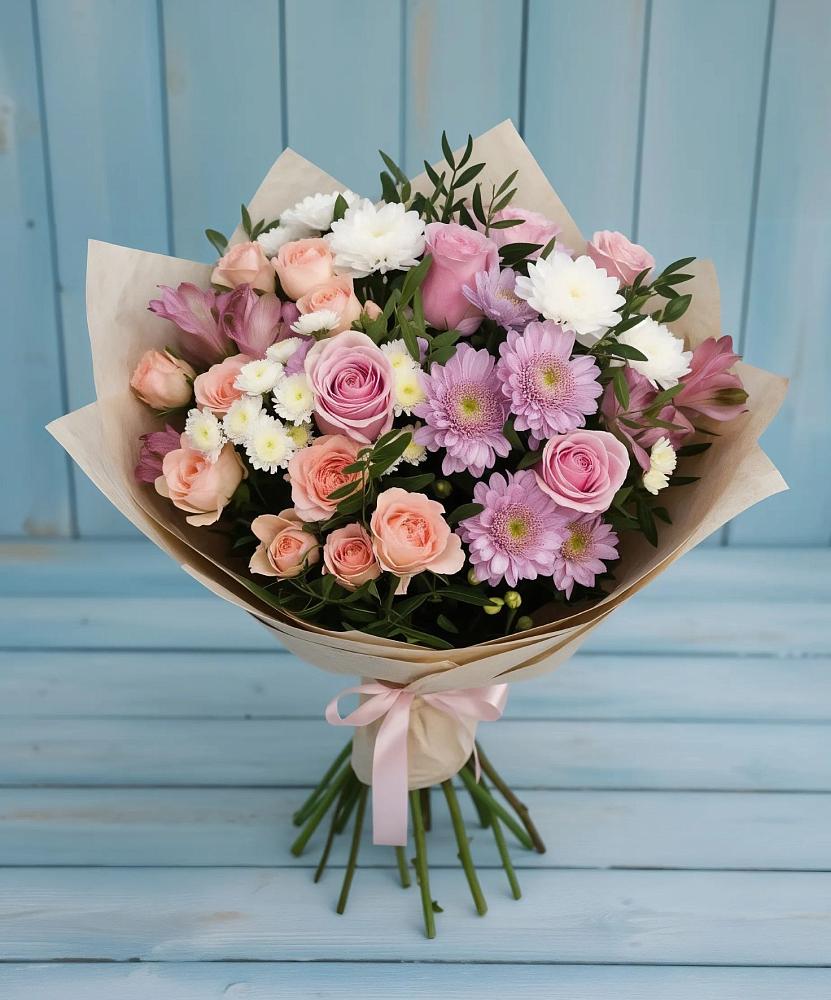 Букет цветов из: Хризантемы, Розы и Альстромерии в Верхотурье