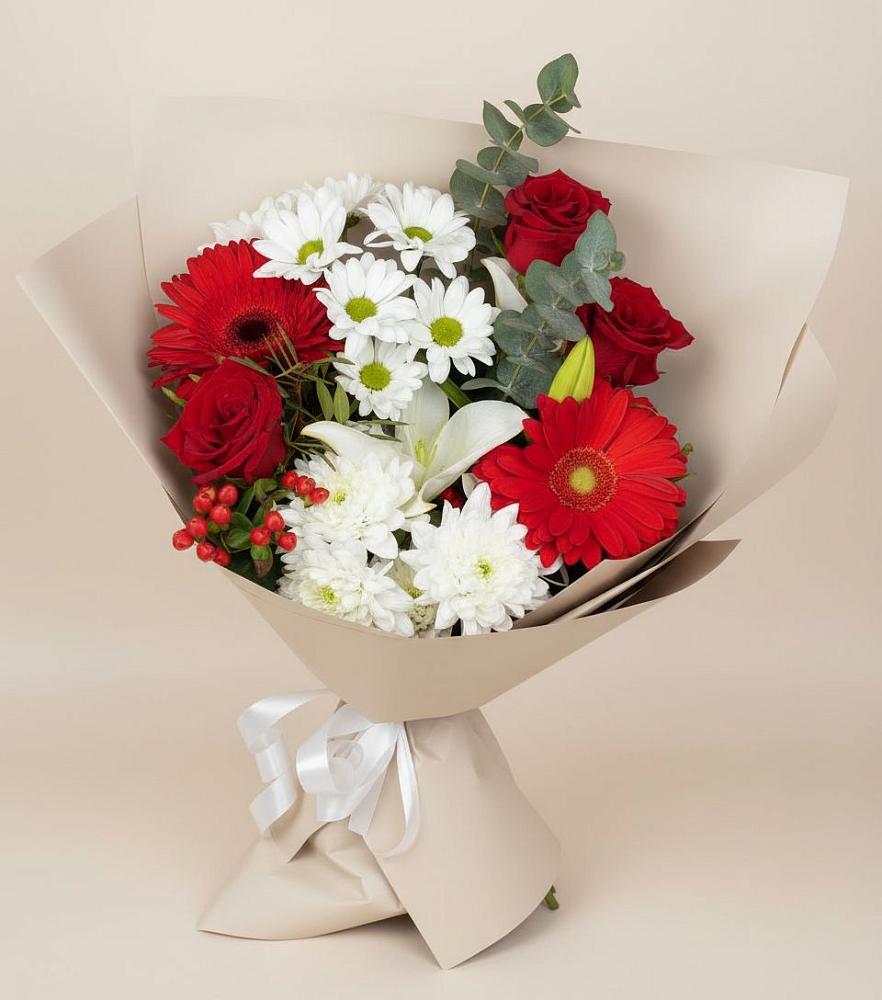 Букет цветов из: Розы, Хризантемы, Герберы и Лилии в Верхотурье