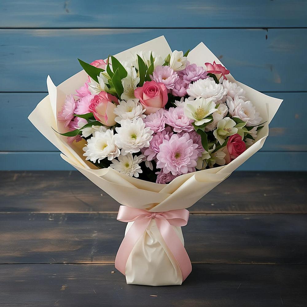 Букет цветов из: Хризантемы, Альстромерии и Розы в Верхотурье